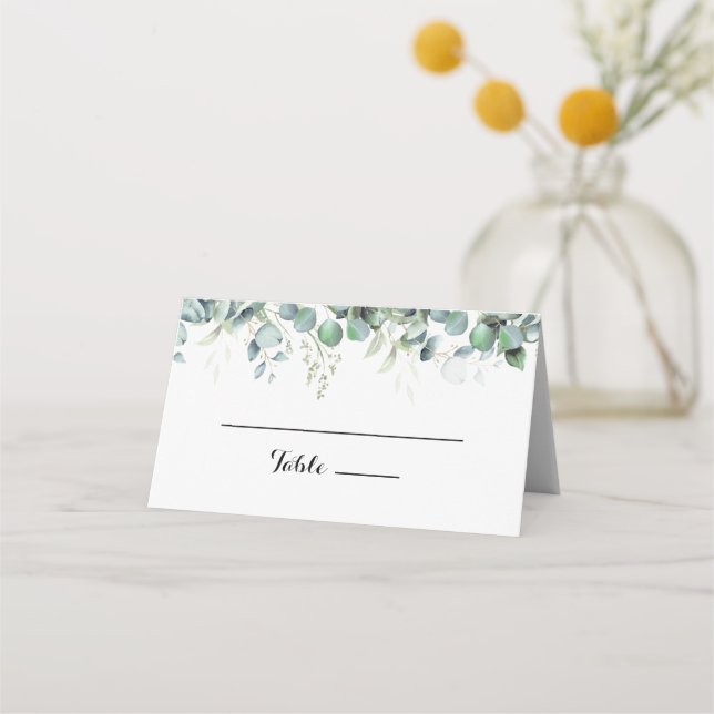 Rustic Botanical Eucalyptus Greenery Wedding Platzkarte (Vorderseite)