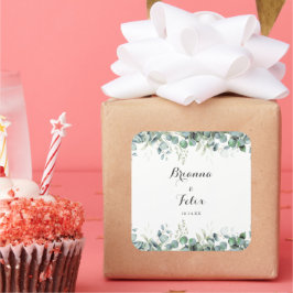 Rustic Botanical Eucalyptus Greenery Wedding Quadratischer Aufkleber