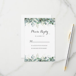 Rustic Botanical Eucalyptus Greenery Wedding RSVP Karte