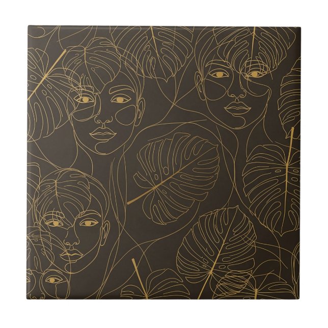 Rustic Botanical Face Line Pattern (1) Fliese (Vorderseite)