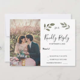 Rustic botanical monogrammed photo Wedding RSVP Einladung