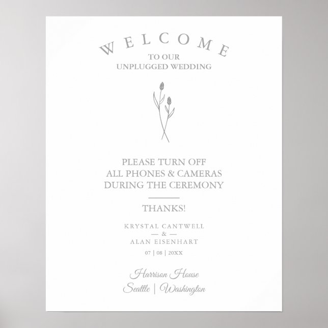 Rustic Botanical Simple Wedding Unplugged Ceremony Poster (Vorne)