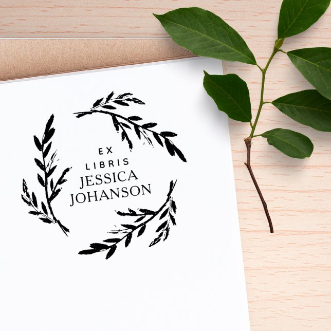 Rustic Botanical Wreath Custom Ex Libris Book Gummistempel (Von Creator hochgeladen)