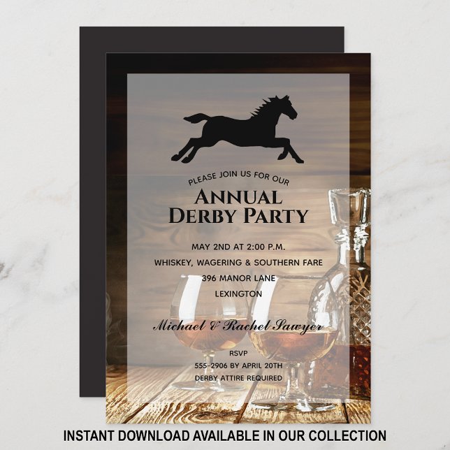 Rustic Bourbon Derby Horse Racing Party Invitation (Instant download available in our collection to send your invite digitally or print yourself.)
