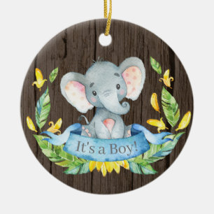 Rustic Boy Elephant Baby Dusche Blau Keramik Ornament