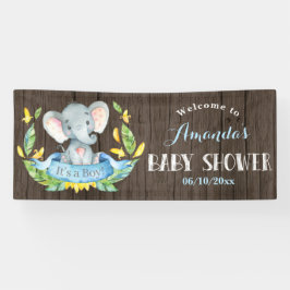 Rustic Boy Elephant Baby Dusche Blau und Grau Banner