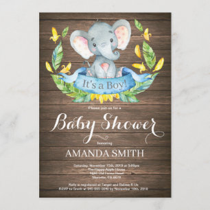 Rustic Boy Elephant Baby Shower Einladung