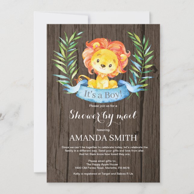 Rustic Boy Lion Baby Shooter by Mail Einladung (Vorderseite)
