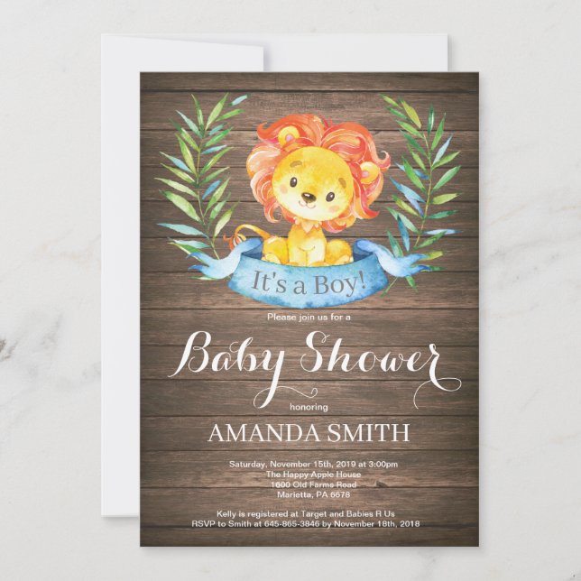 Rustic Boy Lion Baby Shower Einladung (Vorderseite)