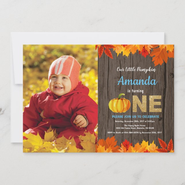 Rustic Boy Pumpkin Fall Geburtstag Einladung Gold (Vorderseite)