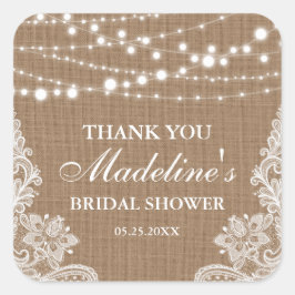 Rustic Brautparty Burlap String Lace Vielen Dank Quadratischer Aufkleber