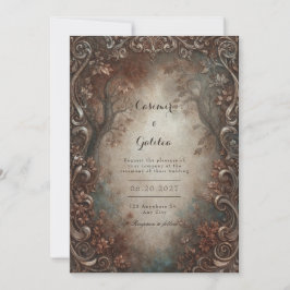 Rustic Bronze Filigree Autumn Forest Wedding Einladung