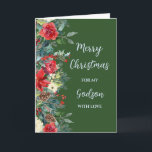 Rustic Brother Godson Frohe Weihnachten Karte<br><div class="desc">Frohe Weihnachten für Godson-Karte in rustikalen Wald grün und Aquarell Blume und Blätter.</div>