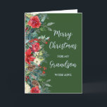 Rustic Brother Grandson Frohe Weihnachten Karte<br><div class="desc">Frohe Weihnachten für Enkelkarte in rustikalen Waldgrün und Aquarell Blume und Blätter.</div>