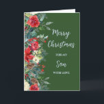 Rustic Brother Son Frohe Weihnachten Karte<br><div class="desc">Frohe Weihnachten für die Sohn-Karte in rustikalen Wald grün und Aquarell Blume und Blattwerk.</div>