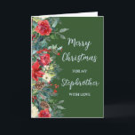 Rustic Brother Stepbruder Frohe Weihnachten Karte<br><div class="desc">Frohe Weihnachten für Stiefbruderkarte in rustikalen Waldgrün und Aquarell Blume und Blätter.</div>