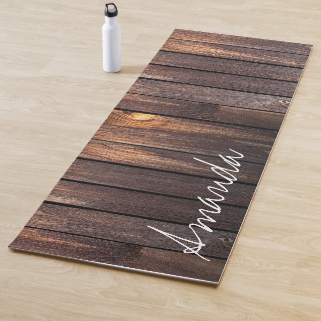 Rustic Brown Barn Wood Script Individuelle Name Yogamatte (Beispiel)