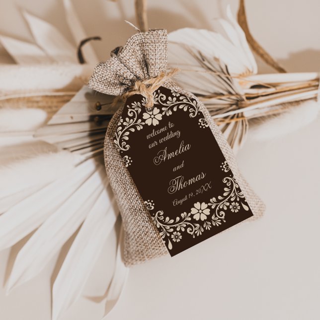 Rustic Brown Beige Floral Wedding  Geschenkanhänger (Von Creator hochgeladen)