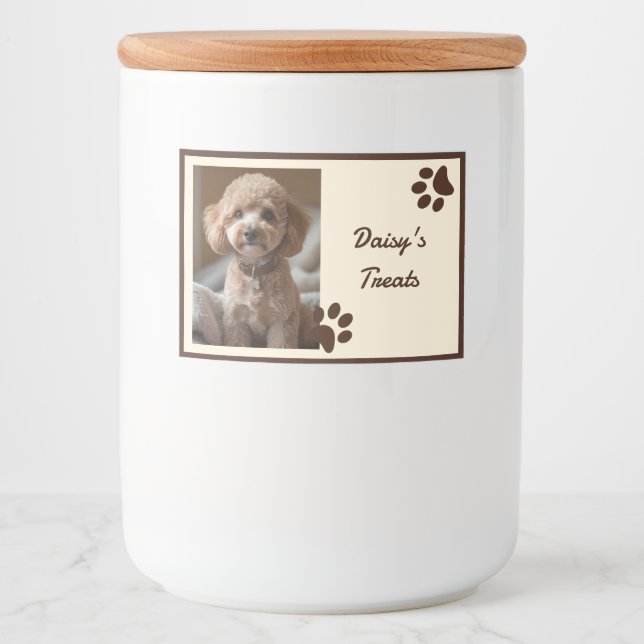 Rustic Brown Beige Photo Paws Dog Treats Lebensmitteletikett (Vorderseite)
