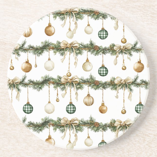 Rustic Brown Bows Cream Green Christmas   Getränkeuntersetzer (Vorne)