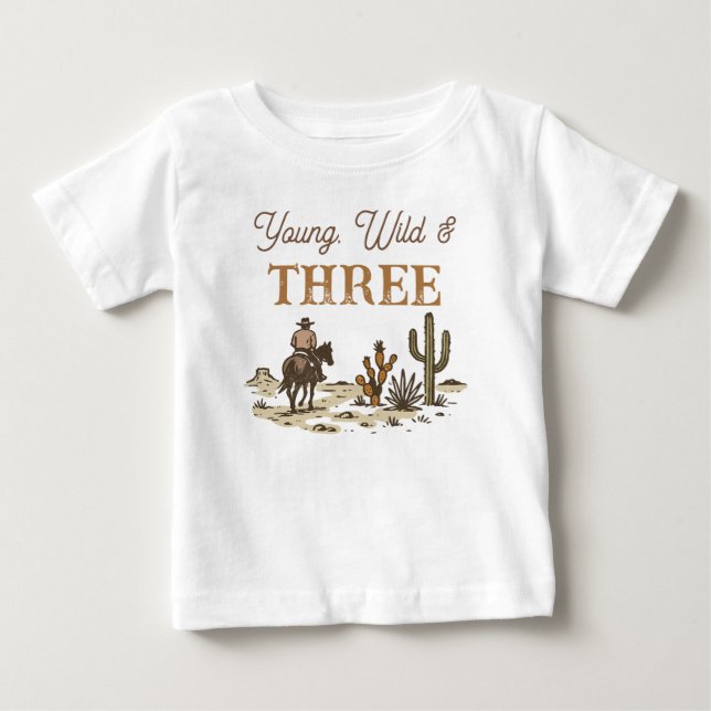 Rustic Brown Cowboy, Wild Three Birthday Baby T-shirt (Vorderseite)