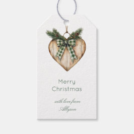 Rustic Brown Cream Green Heart Bow Christmas Geschenkanhänger