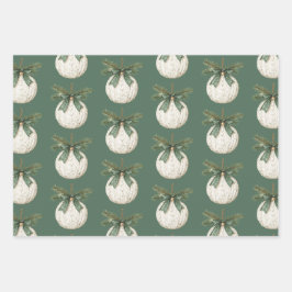 Rustic Brown Cream Green Ornament Christmas Geschenkpapier Set