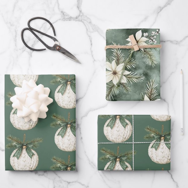 Rustic Brown Cream Green Ornament Christmas   Geschenkpapier Set (Vorderseite)