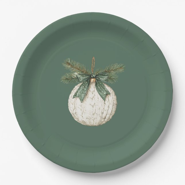 Rustic Brown Cream Green Ornament Christmas   Pappteller (Vorderseite)