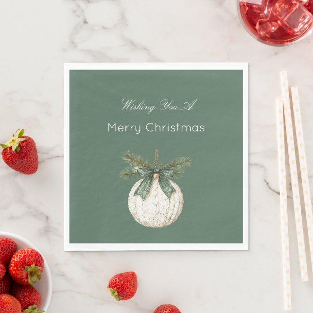 Rustic Brown Cream Green Ornament Christmas   Serviette (Beispiel)