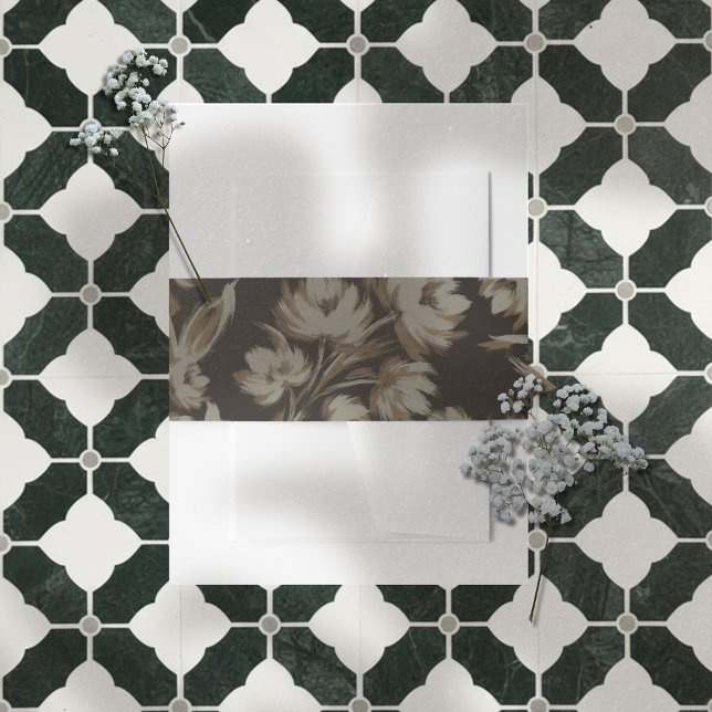 Rustic Brown Floral Pattern Wedding Einladungsbanderole (Announce your big day in a sophisticated style with this Rustic Brown Floral Pattern Belly Band!)