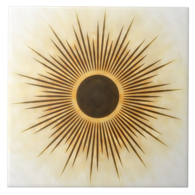 Rustic Brown Gold Sunburst Art Tile Fliese (Vorderseite)