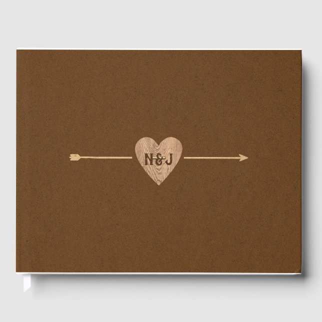 Rustic Brown Kraft Heart Arrow Woodsy Wedding Gästebuch (Vorderseite)