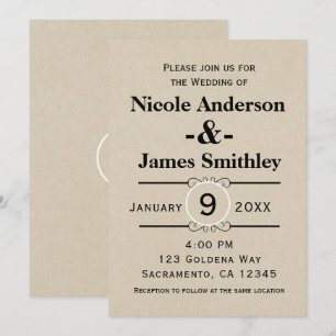 Rustic Brown Kraft Paper Minimalistisch Wedding Einladung
