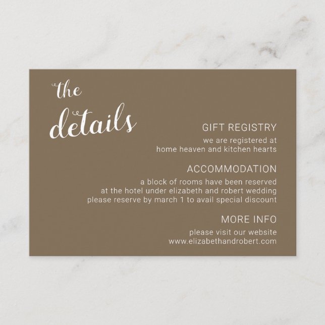 Rustic Brown Minimalistisch Script Calligraphy Wed Begleitkarte (Vorderseite)