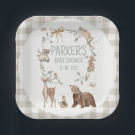 Rustic Brown Plaid Woodland Baby Shower Paper Pappteller<br><div class="desc">Rustic Brown Plaid Woodland Baby Shower Paper Paper Plates

Sweet gender neutral woodland animals themed baby shower paper plates featuring various woodland animals,  butterflies,  bow and wreath.</div>