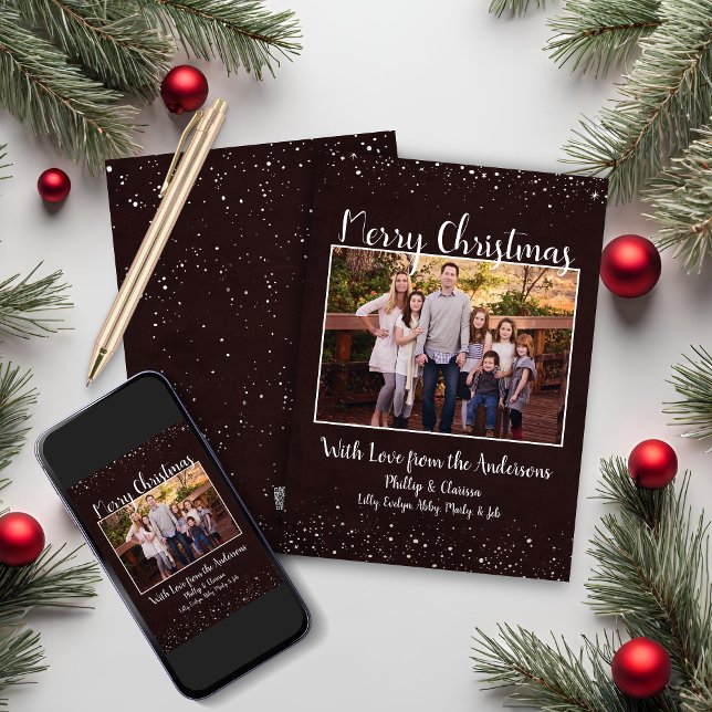 Rustic Brown Snowy Christmas Card Feiertagskarte (Rustic Brown Snowy Christmas Card)