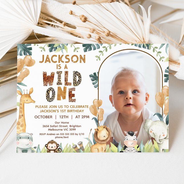 Rustic Brown Wild One Safari 1. Geburtstag Einladung (Boys Wild One 1st Birthday Invitation, Safari 1st Birthday Invitation, Jungle Themed 1st Birthday )