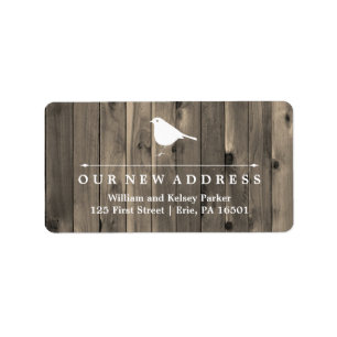 Rustic Brown Wood and Sweet Bird New Address Adressaufkleber
