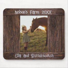 Rustic Brown Wood Text Editable Faux Photo Frame Mousepad