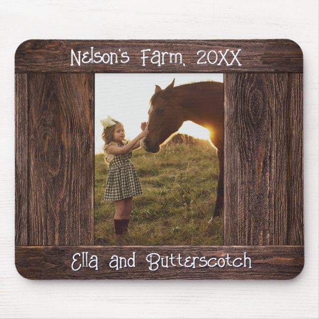 Rustic Brown Wood Text Editable Faux Photo Frame Mousepad (Vorne)