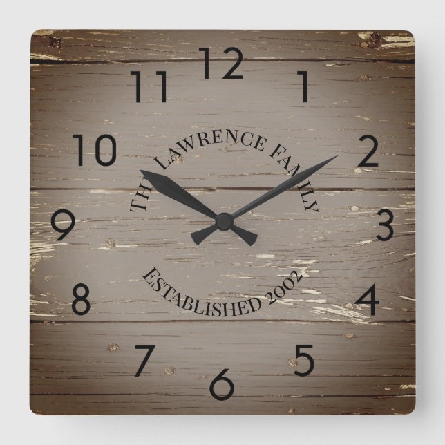 Rustic Brown Wooden Boards Personalized   Quadratische Wanduhr (Vorderseite)