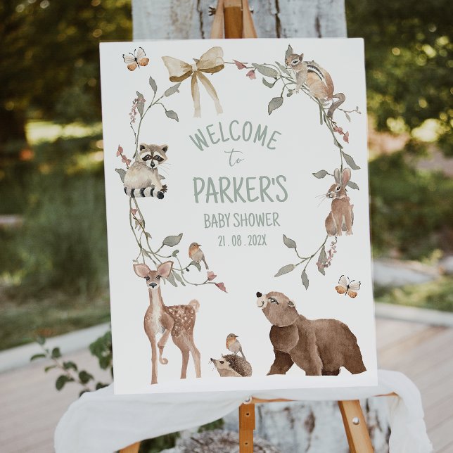 Rustic Brown Woodland Baby Shower Welcome Sign Fotodruck (Woodland Baby Shower Welcome Sign, Rustic Woodland Animals Baby Shower Welcome Sign, Gender Neutral)
