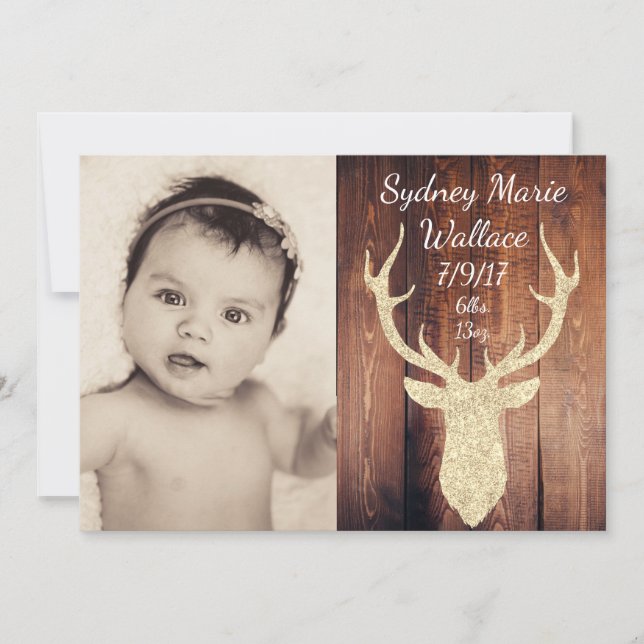 Rustic Buck Doe Baby Carte Faire-part d'arrivée (Devant)