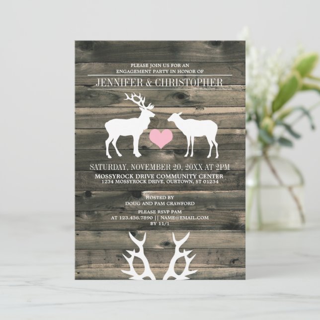 Rustic Buck et Doe Engagement Party Invitation (Debout devant)