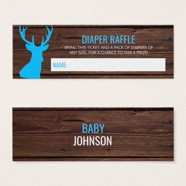 Rustic Buck Wood Blue DIAPER RUFFLE Tickets QTY100 (Vorne & Hinten)