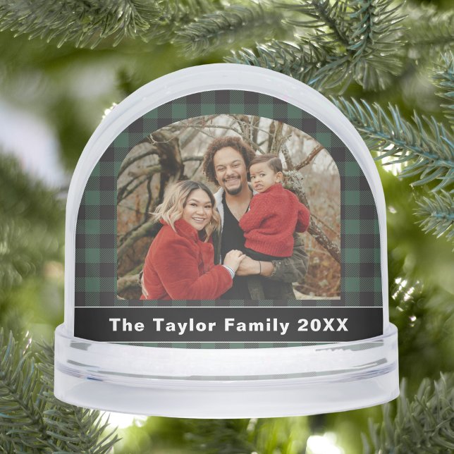 Rustic Buffalo Green and Black Plaid Family Photo (Rustic Buffalo Green and Black Plaid Family Photo Snow Globe)
