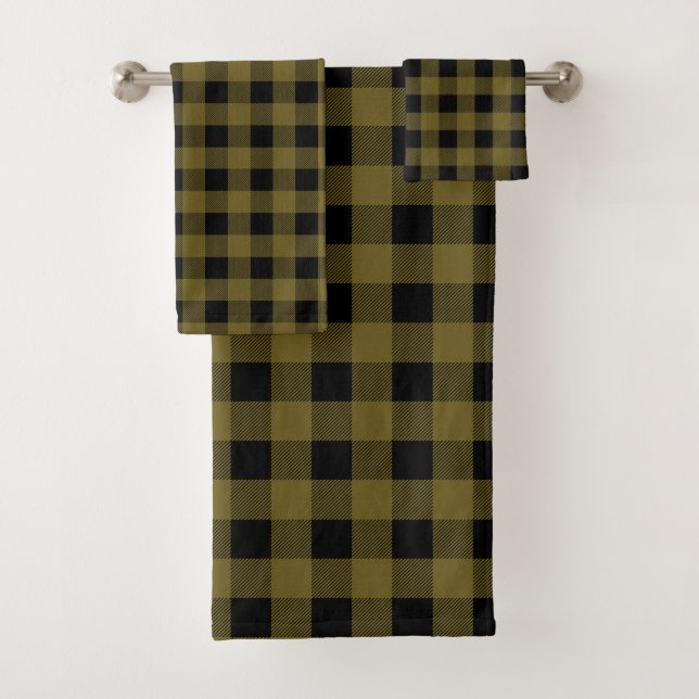 Rustic Buffalo Kariert | Grüne und schwarze Karos  Badhandtuch Set (Insitu)