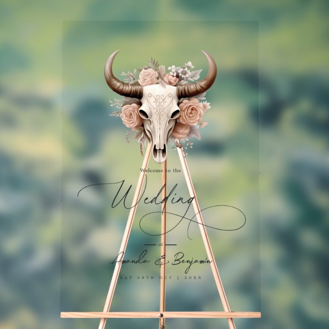 Rustic Bull Skull Floral Western Hochzeit Willkomm Acrylschild (Neutral)