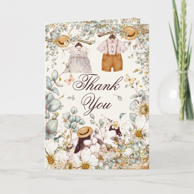 Rustic Bunnies Botanical Baby Dusche Vielen Dank Dankeskarte (Vorderseite)